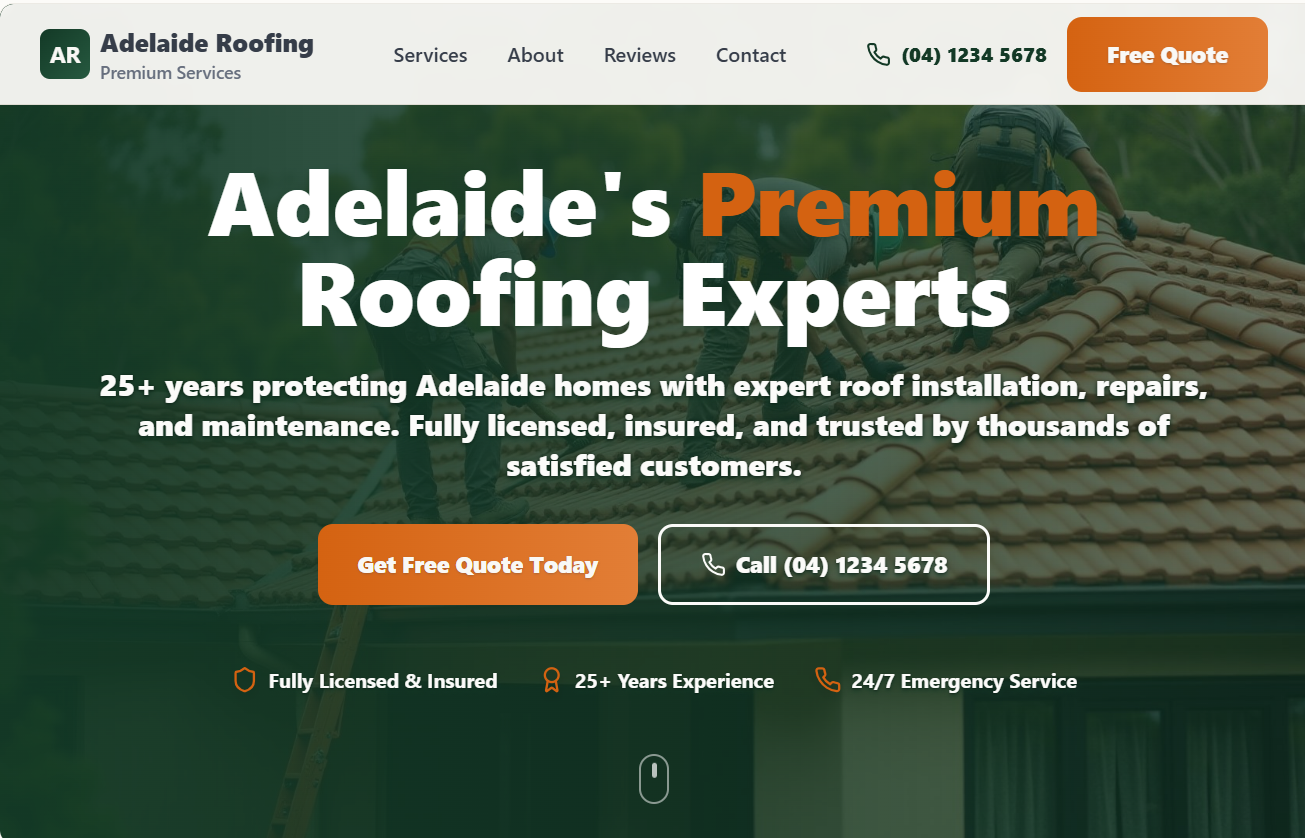 Adelaide Roofing Company - Professional web design showcase for Trade Services in Adelaide